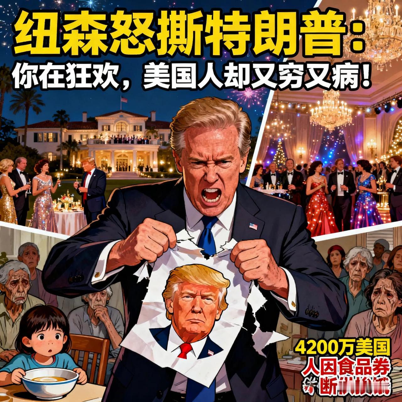 纽森怒撕特朗普：你在狂欢，美国人却又穷又病！
 
加州州长纽森怒怼特朗普的帖文炸