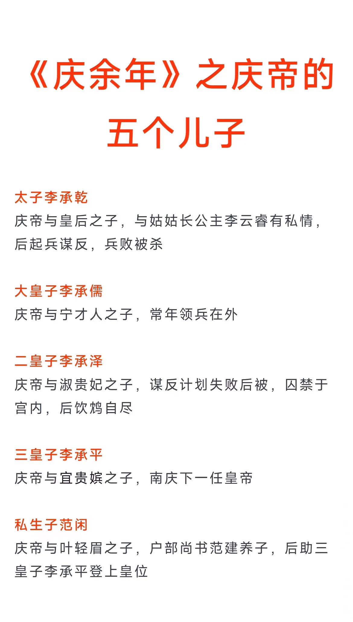 庆帝的太子叫李承乾，巧的是唐太宗的太子也叫李承乾，《庆余年》中李承乾与二皇子李承