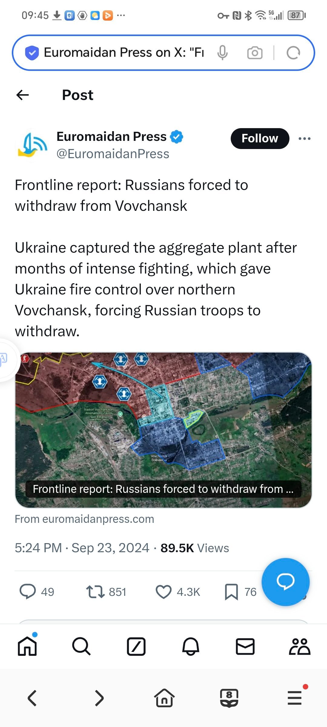 前线报道：俄军被迫撤出沃夫昌斯克——经过数月激战，乌克兰夺取了集料厂，从而获得了