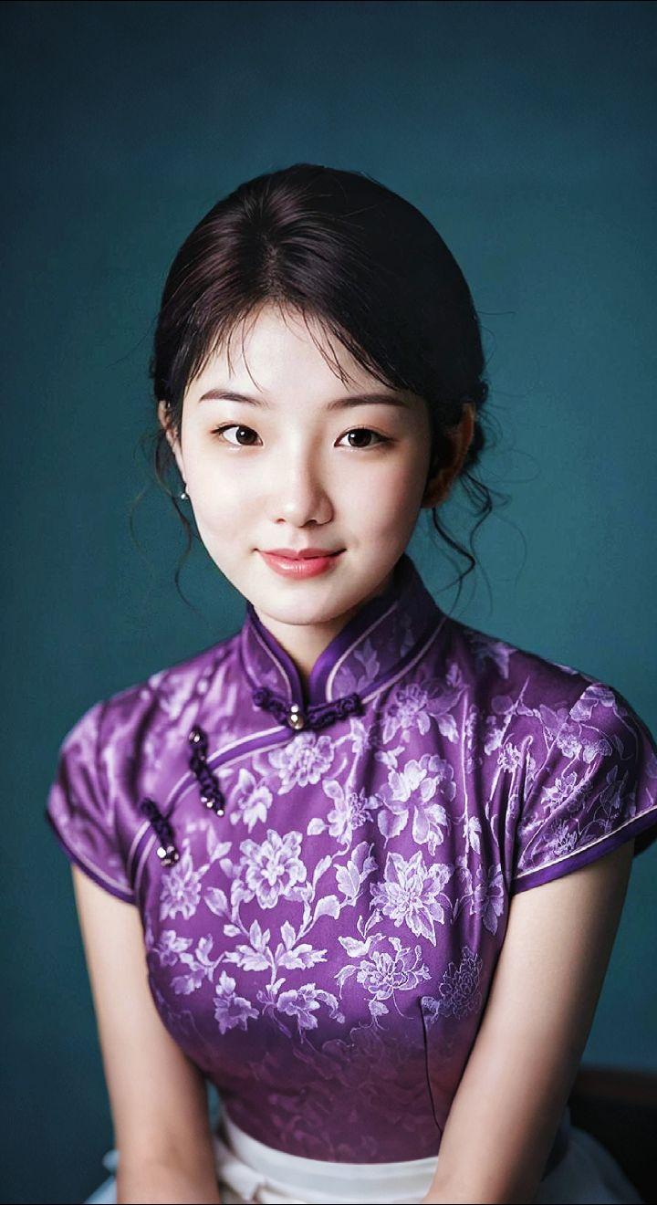 AI扩图 AI紫裙旗袍韵