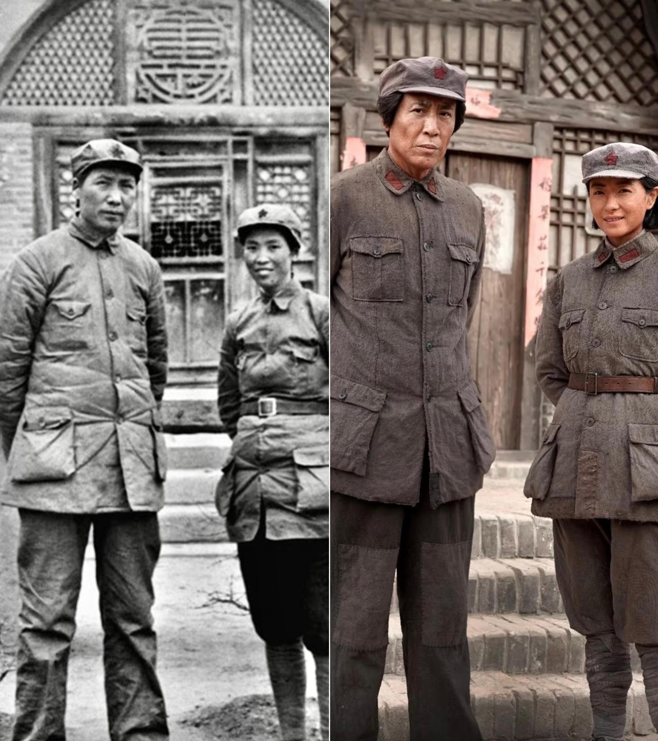 两张图，
伟人夫妇的合照。
左边真实照片，右边演员的；
 
两张合照放在一起，很