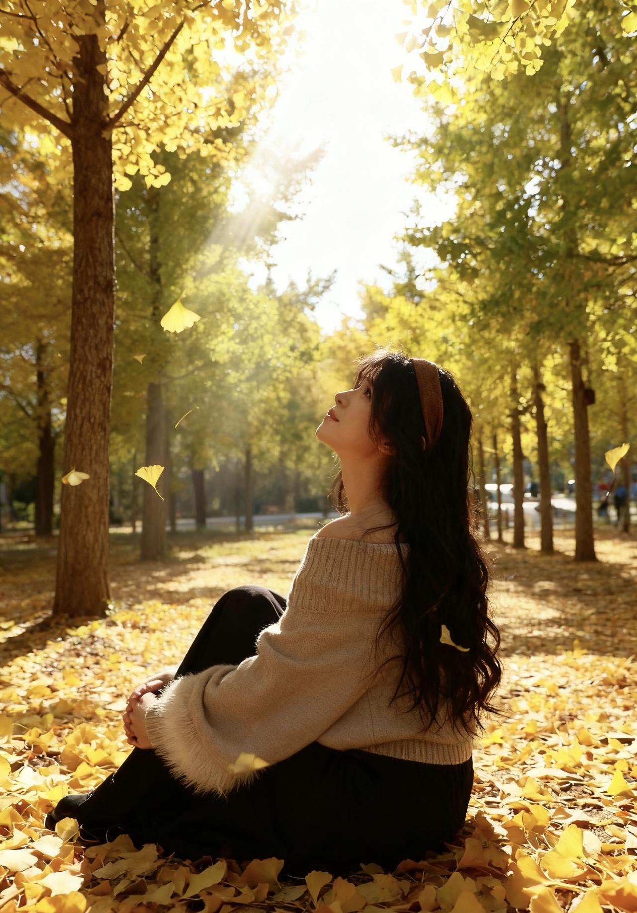 秋日暖阳下，少女与落叶共舞秋日少女照 秋日落叶季 落叶氛围照片 晨起落叶