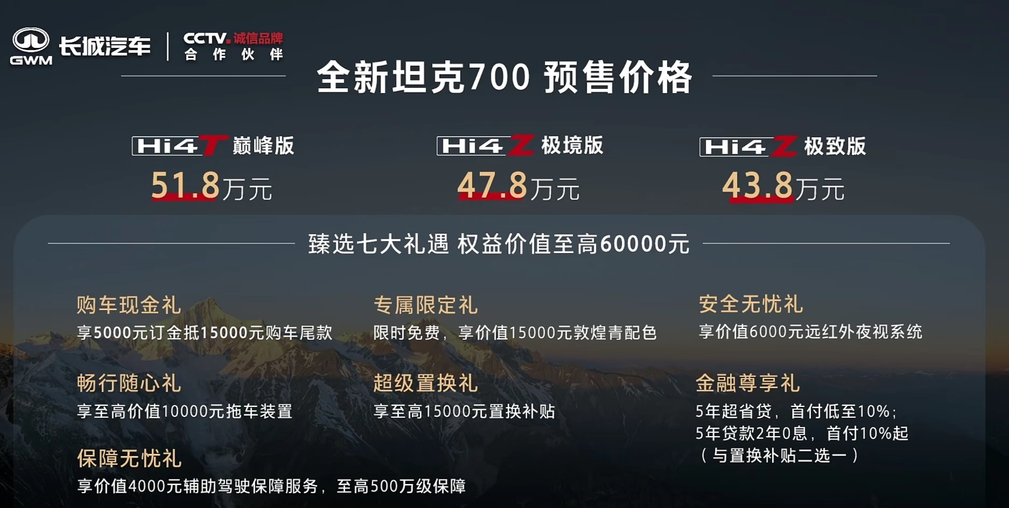 全新坦克700今天预售:43.8万-51.8万小定权益:5000元抵15000元