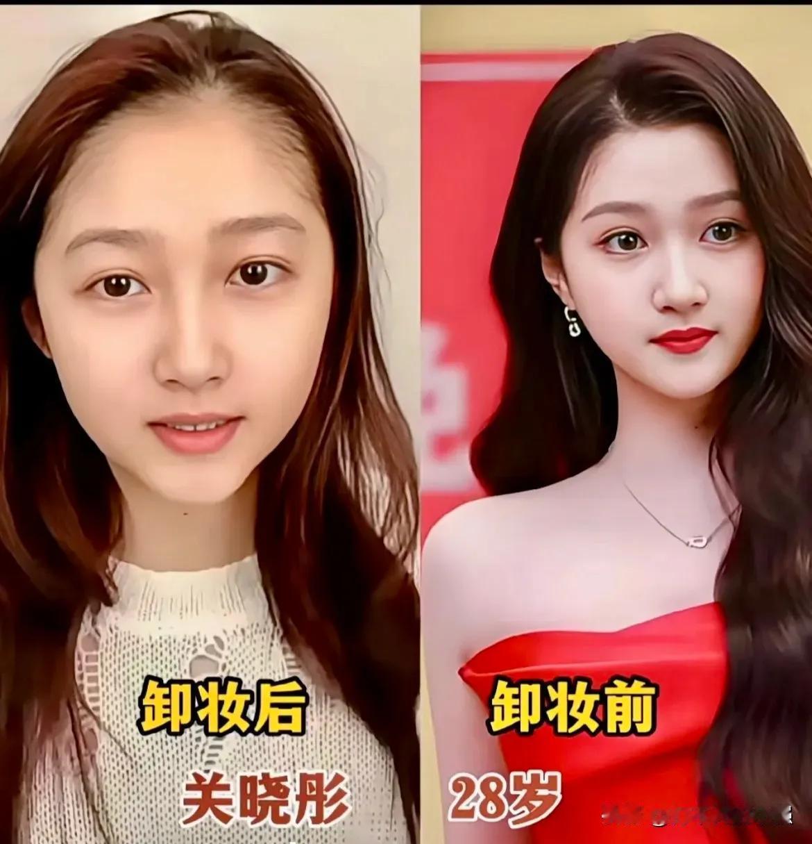 素颜很真实，化妆后更有气质感，妥妥的女神—关晓彤
素颜很真实，化妆后更有气质感，