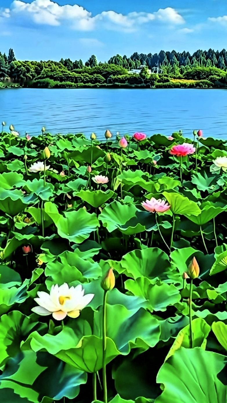 [烟花][助威彩旗]夏日荷塘，粉白相间，碧波荡漾，心旷神怡！🌸🌿💦
