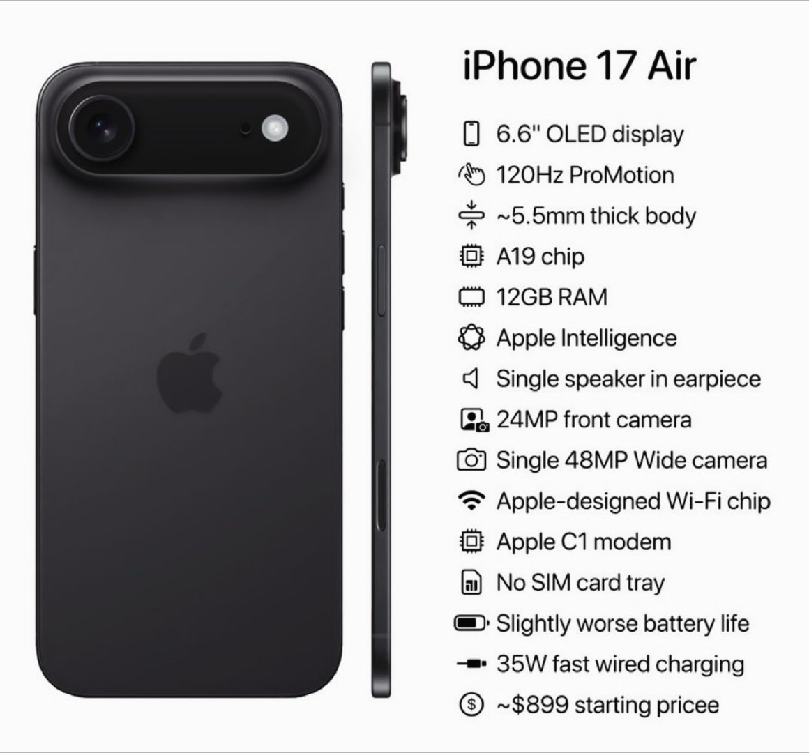 iPhone17Air参数曝光每天都有热心网友教厨子做手机系列。今年的17系列，