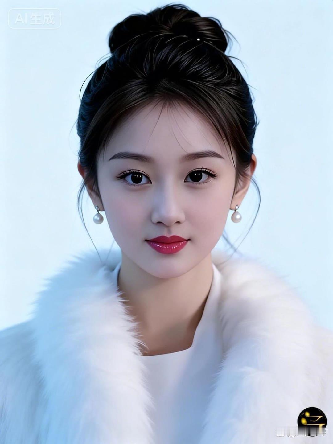 优雅气质，白皮毛外套，精致妆容，完美女神！