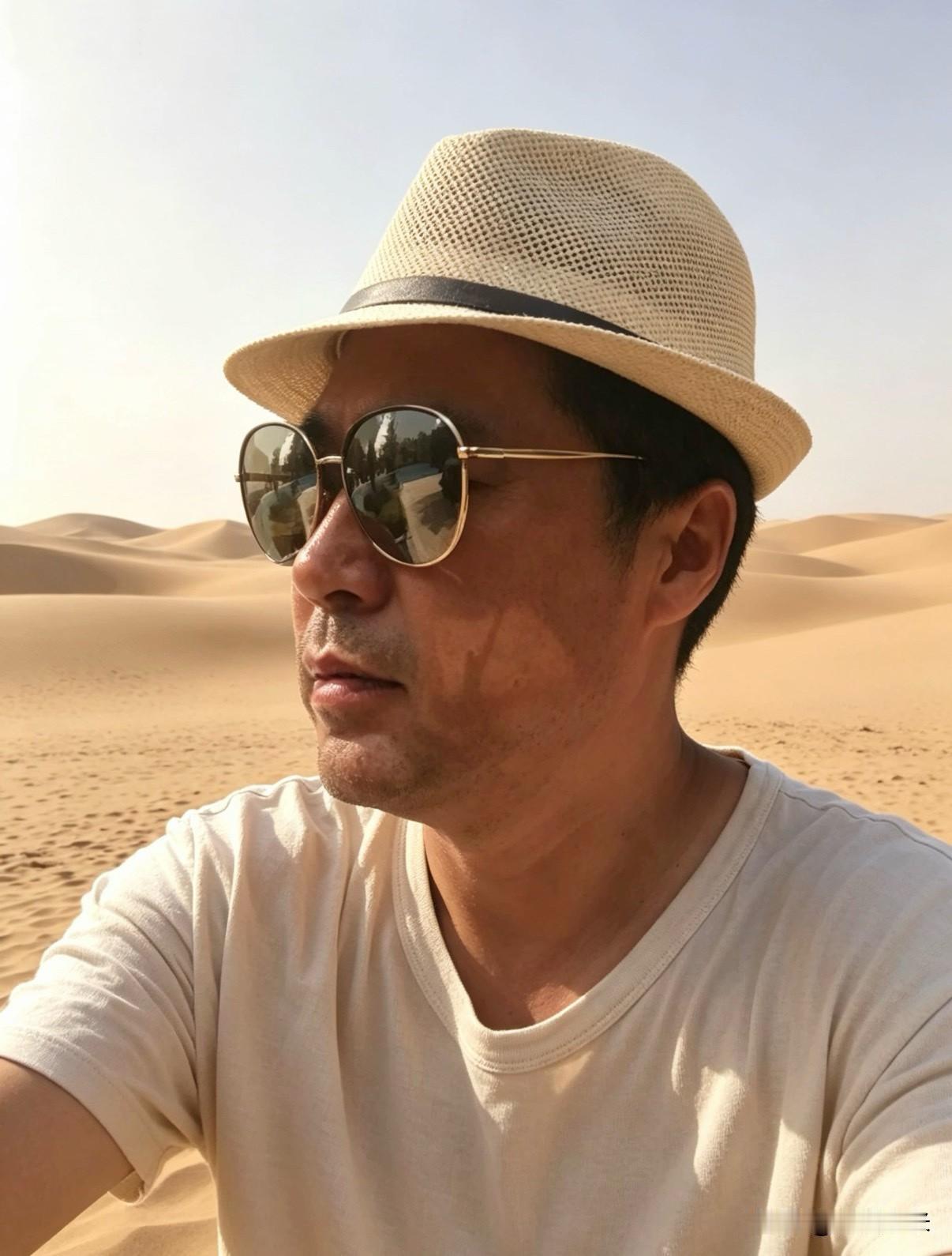 人生行思

黄沙漫过连绵的丘，
一顶草帽隔开烈日滚烫。
抬眼时，镜片映着远方天光