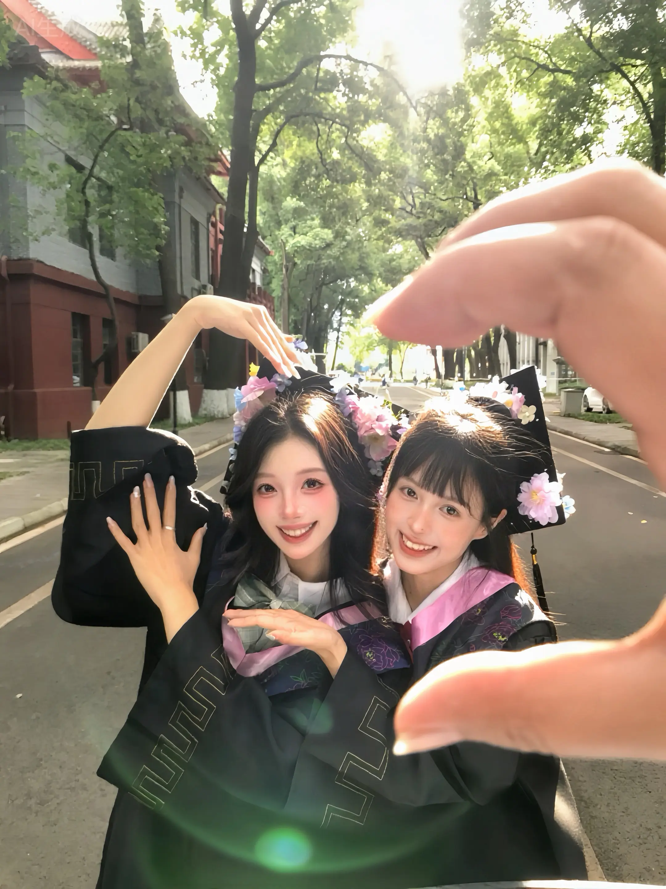跟好朋友拍照姿势➕1。和