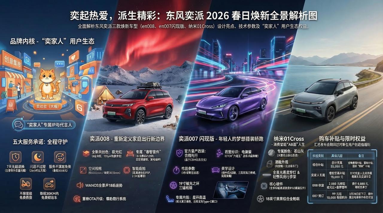 东风奕派2026春日焕新全景解析图
奕派008 一起把家搬进春野里
载着家人与热