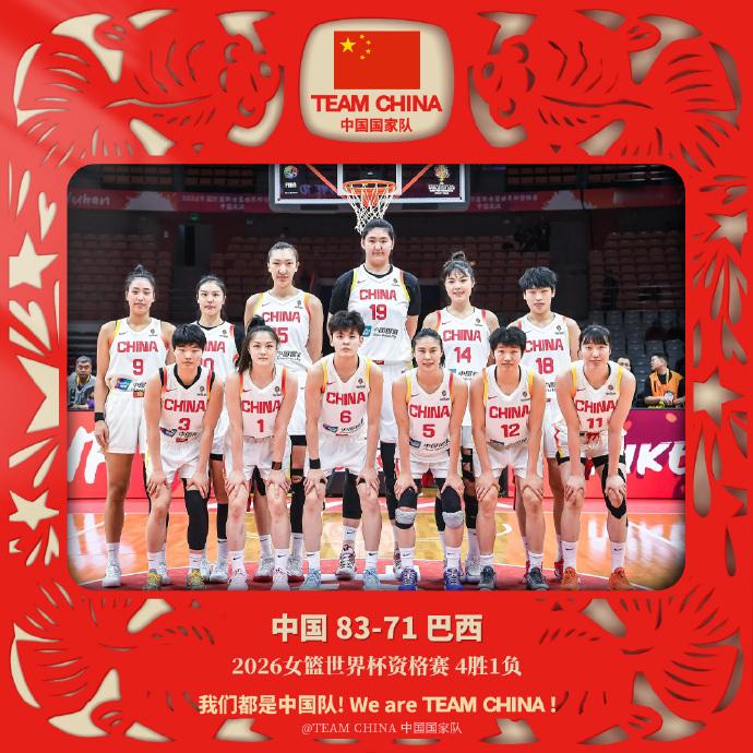 中国女篮战胜巴西女篮  中国女篮83-71战胜巴西女篮，4胜1负结束本次女篮世界