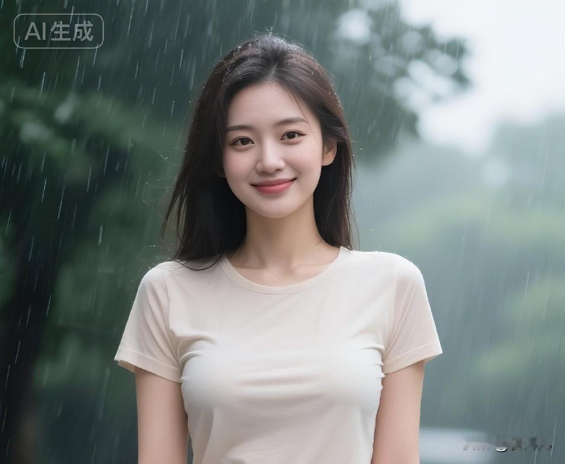 细雨打湿了衣衫，
内心却无凉意；
漫步于林间小道，神态从容昂扬。
清雅的容颜自带