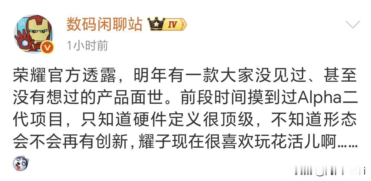 我很好奇，荣耀这个阿尔法二代项目是什么？第一是没见过，第二没想过，而且硬件定义还