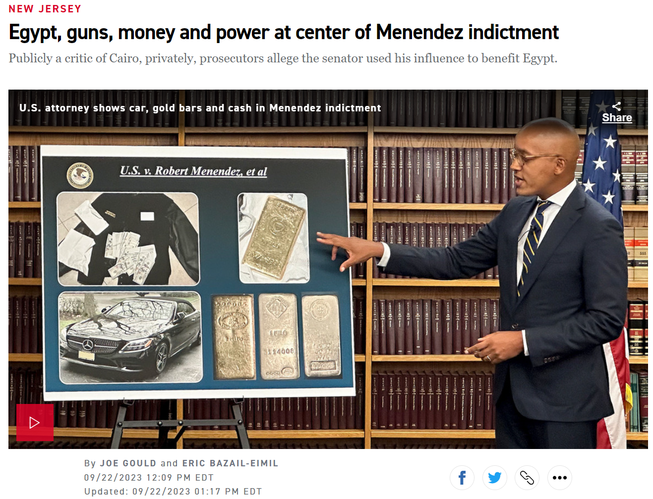 起诉书细节：资深参议员梅南德斯（Bob Menendez）去了趟埃及，通过中间商