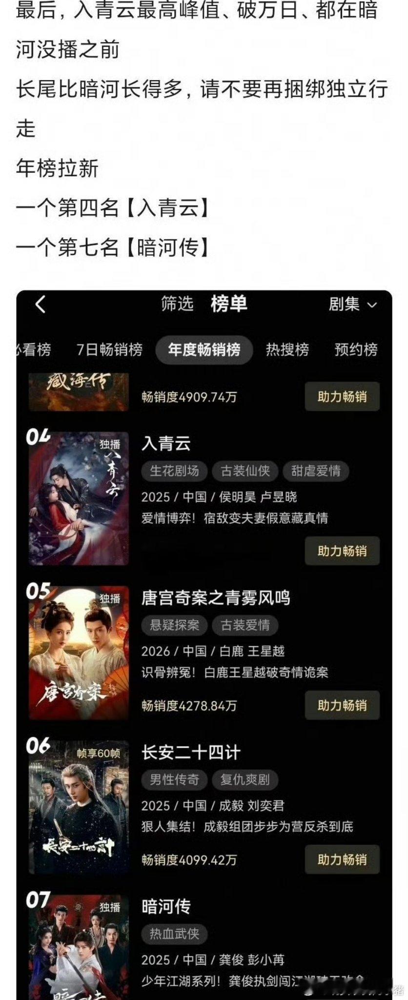 龚俊暗河传和侯明昊入青云热度数据比对 