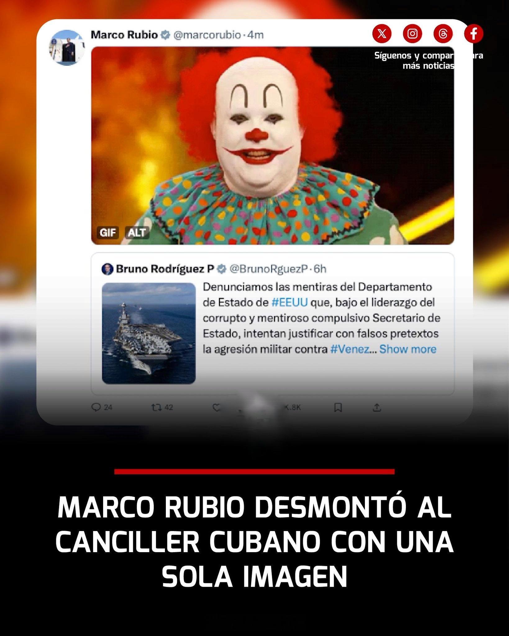 在古巴外长布鲁诺·罗德里格斯错误地指责美国就委内瑞拉问题“捏造借口”后，马可·卢