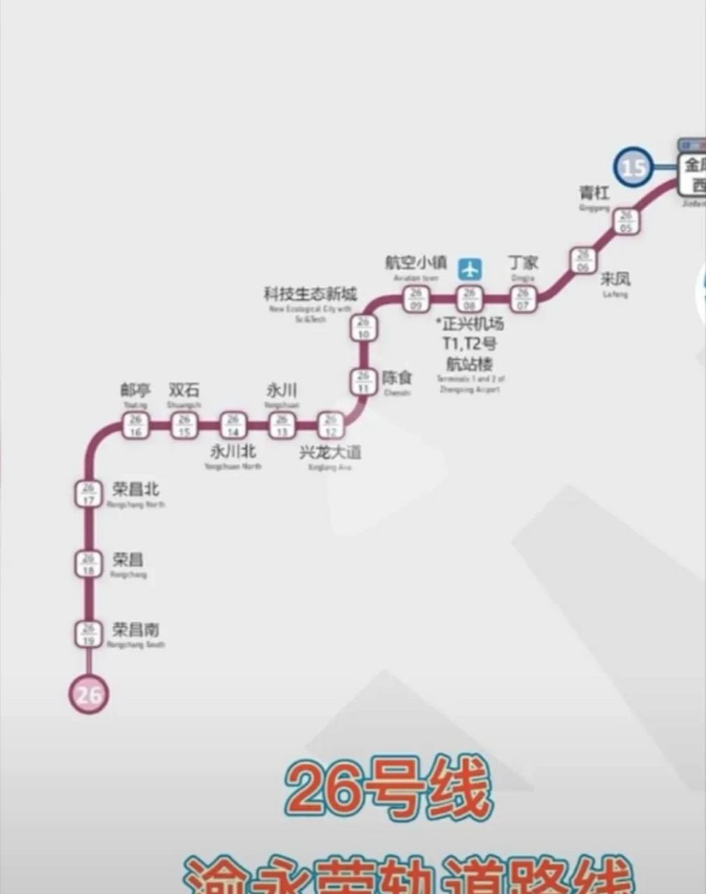 重庆轨道交通26号线

26号线设计时速为140公里/小时，采用市域D型车，定位