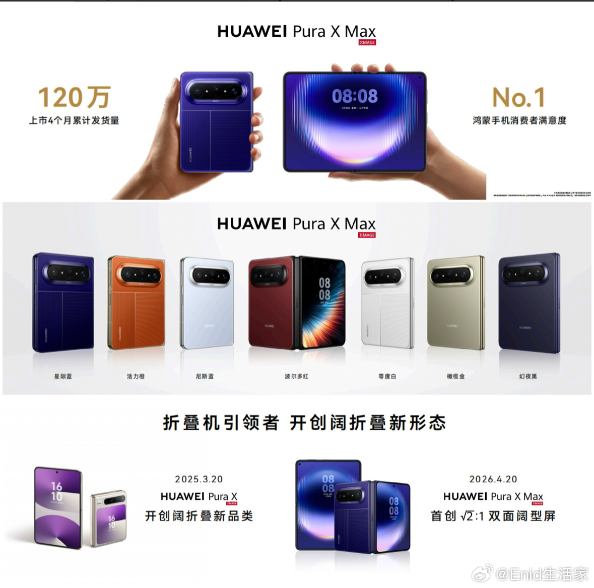 华为PuraXMax全系搭载鸿蒙7 不仅保留首发五款经典配色，更新增波尔多红、尼