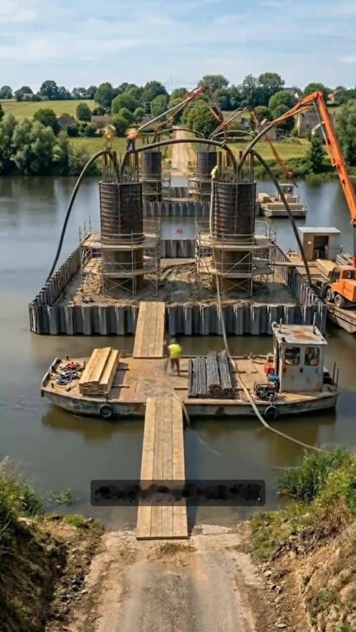 桥梁建造奥秘。
原来国外建大桥是这样搭建的。
·他们第一步不是建桥，而是架起测量