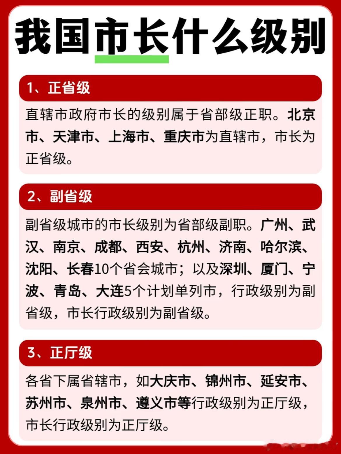 我国体制内市长是什么级别？ 