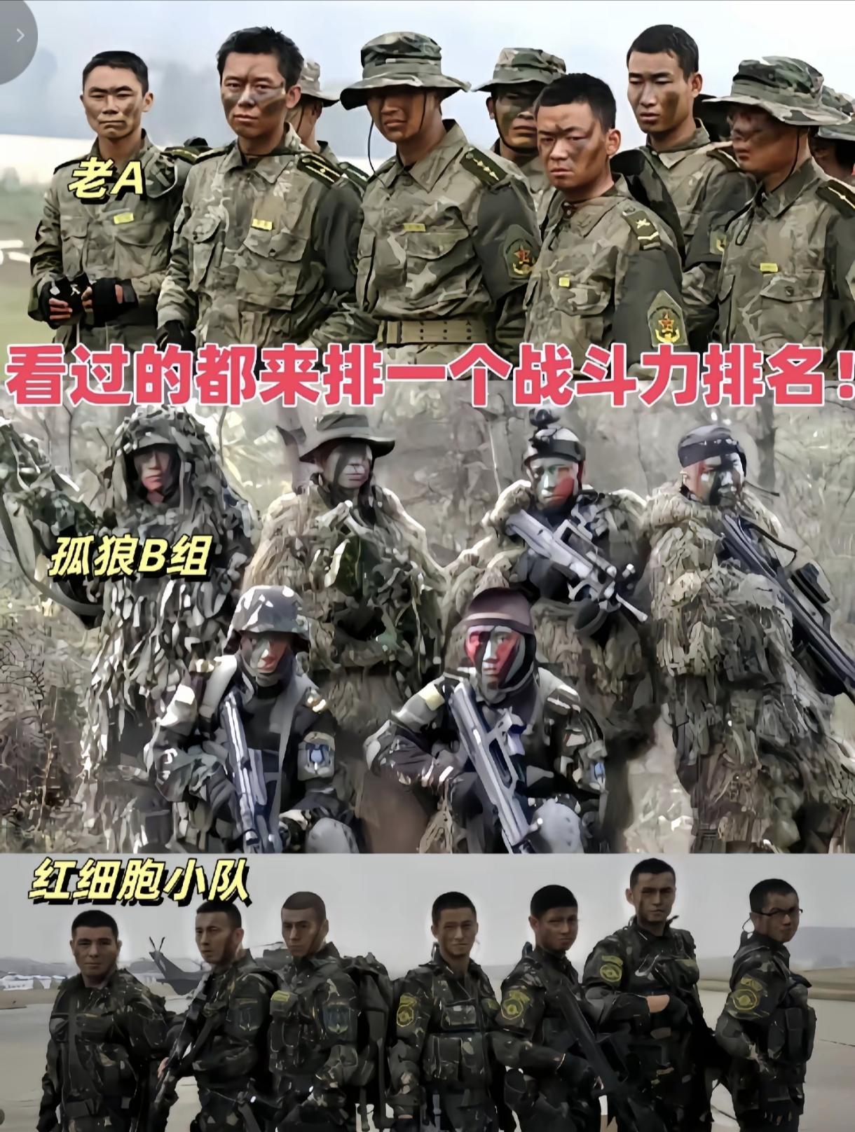 这三只特种部队哪只更厉害？
老A：这里的军人职业化。
孤狼B组：欢迎来到026仓
