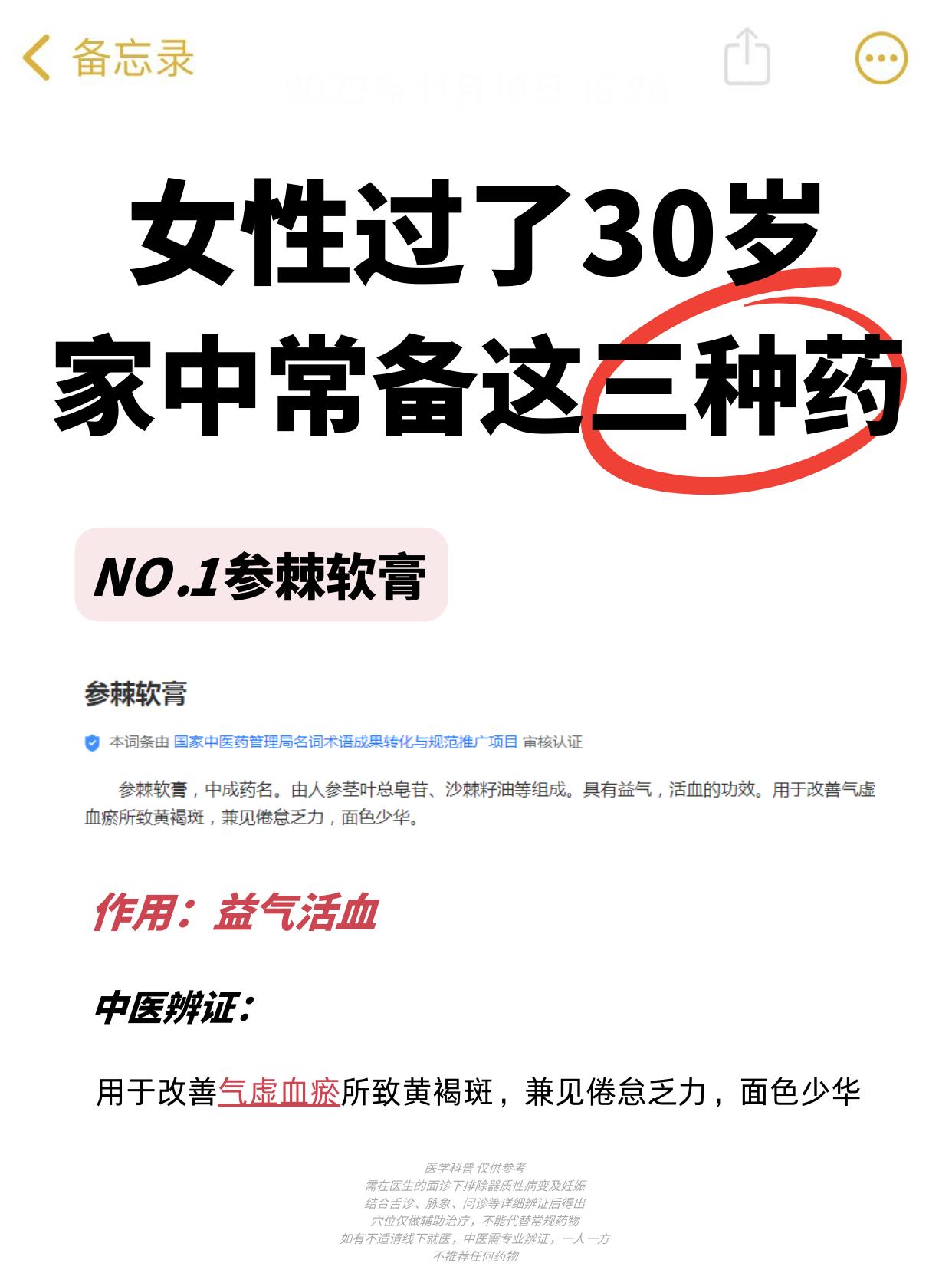 女性过了30岁，家中常备3个药。