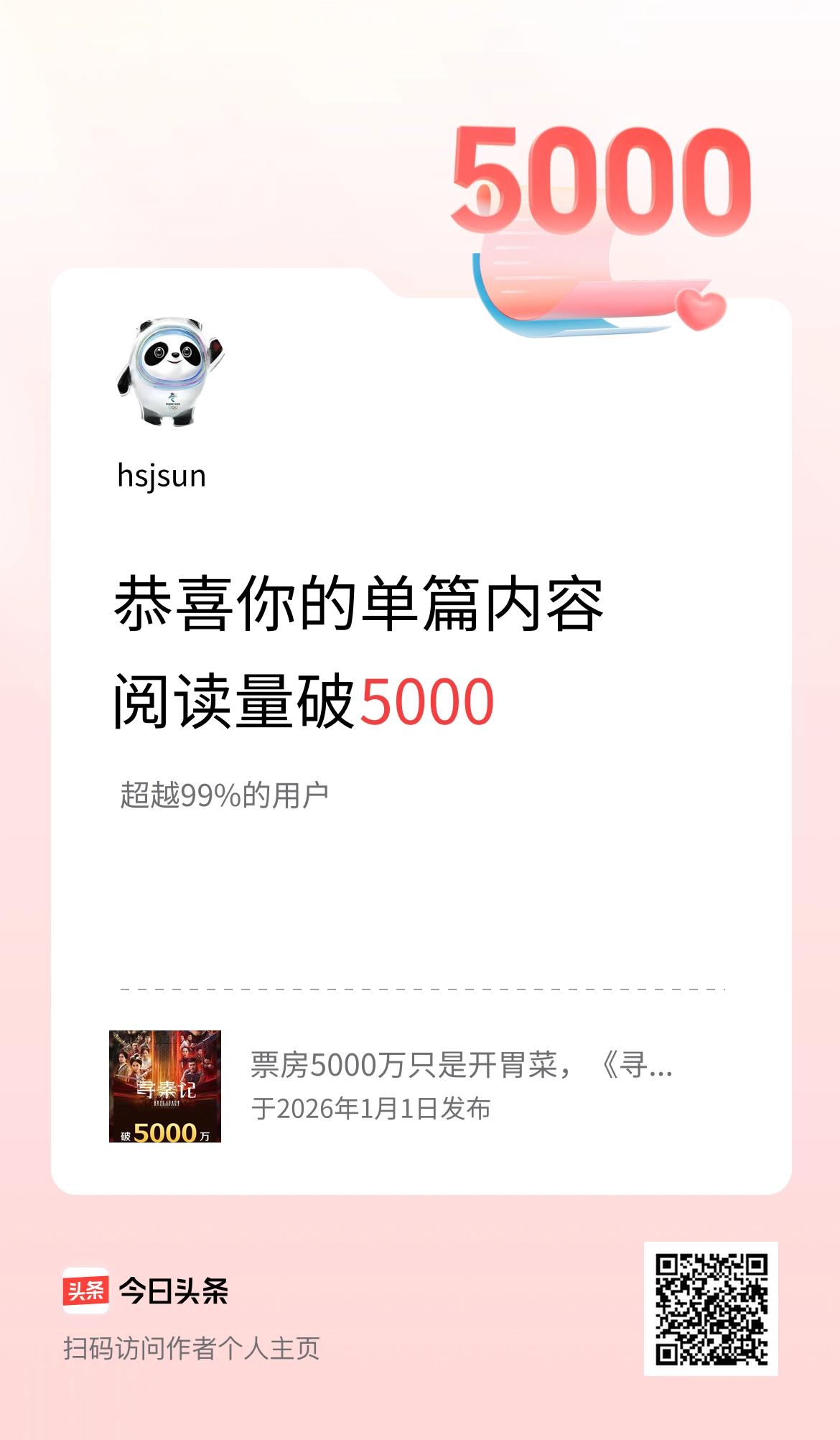 单篇内容获得阅读量破5000啦！
