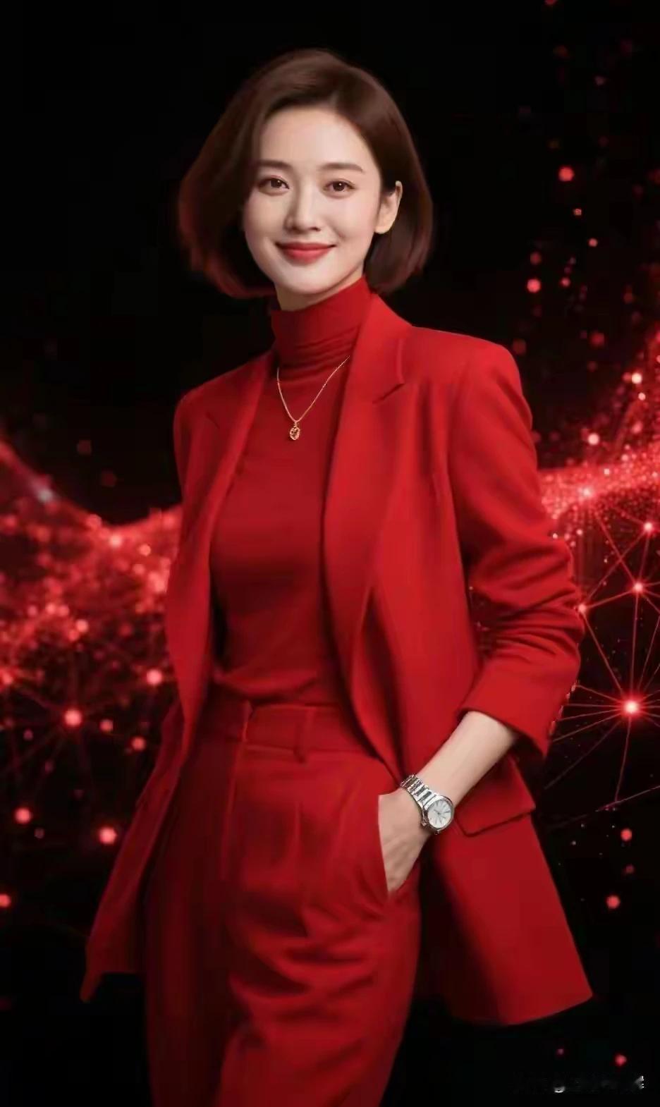 上联：一袭红装雅韵生 
下联：千娇百媚显风情