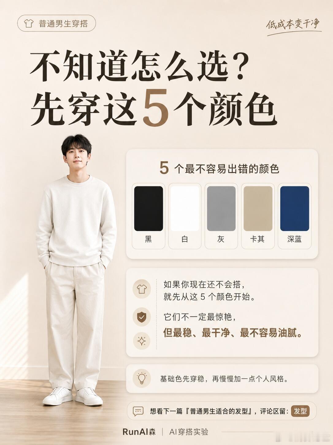 男生想穿得干净，先别碰这3种颜色。很多男生不是不会穿，而是一上来就选了太难驾驭的