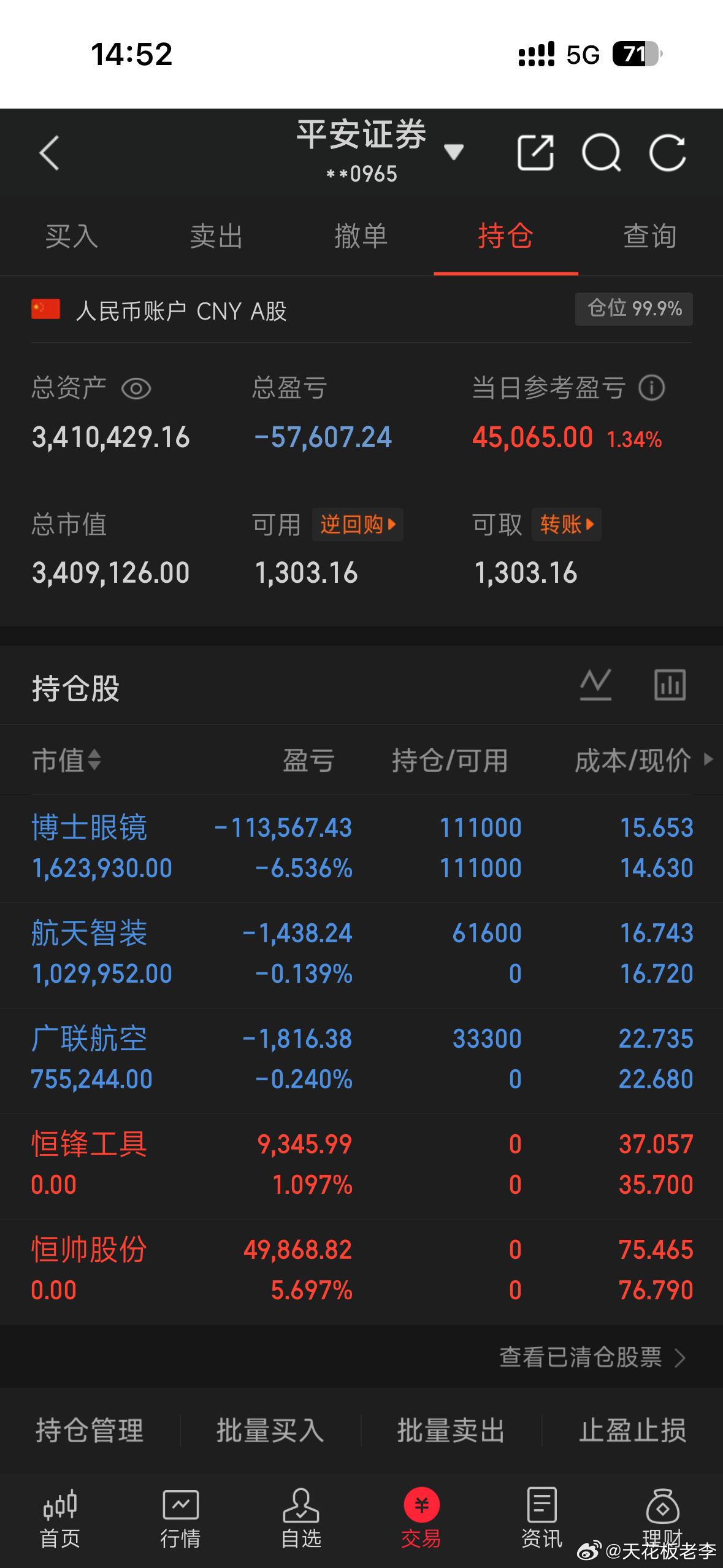 今日开新仓：航天智装、广联航空，博士眼镜继续格局持有。盘面轮动节奏比较快，按照自