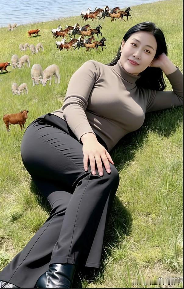 夫妻拌嘴外出游，
自在逍遥乐不休。
草原夕照暖如旧，
半卧青坪意难收。
观星望月