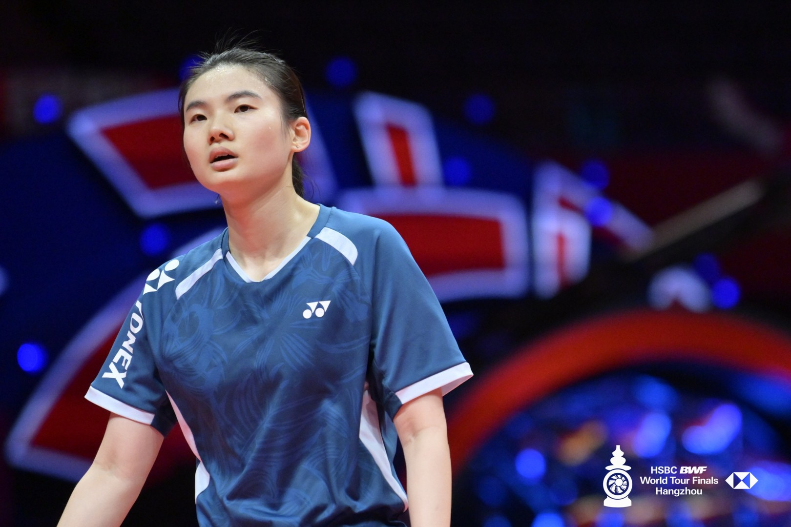 王祉怡、韩悦适应场地📷cr：赛事组委会2025年世界羽联年终总决赛