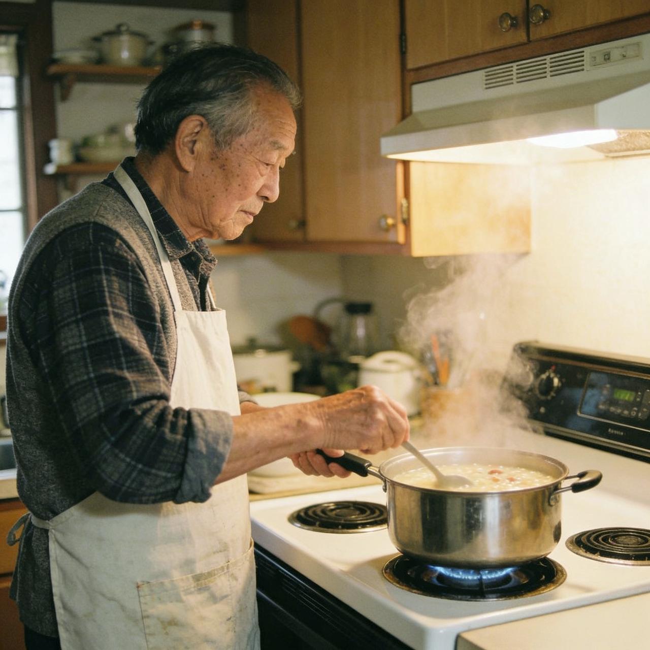 一碗粥的旅程

清晨六点，老陈推开厨房的窗户，晨光斜斜地照进来。他从米缸里舀出一