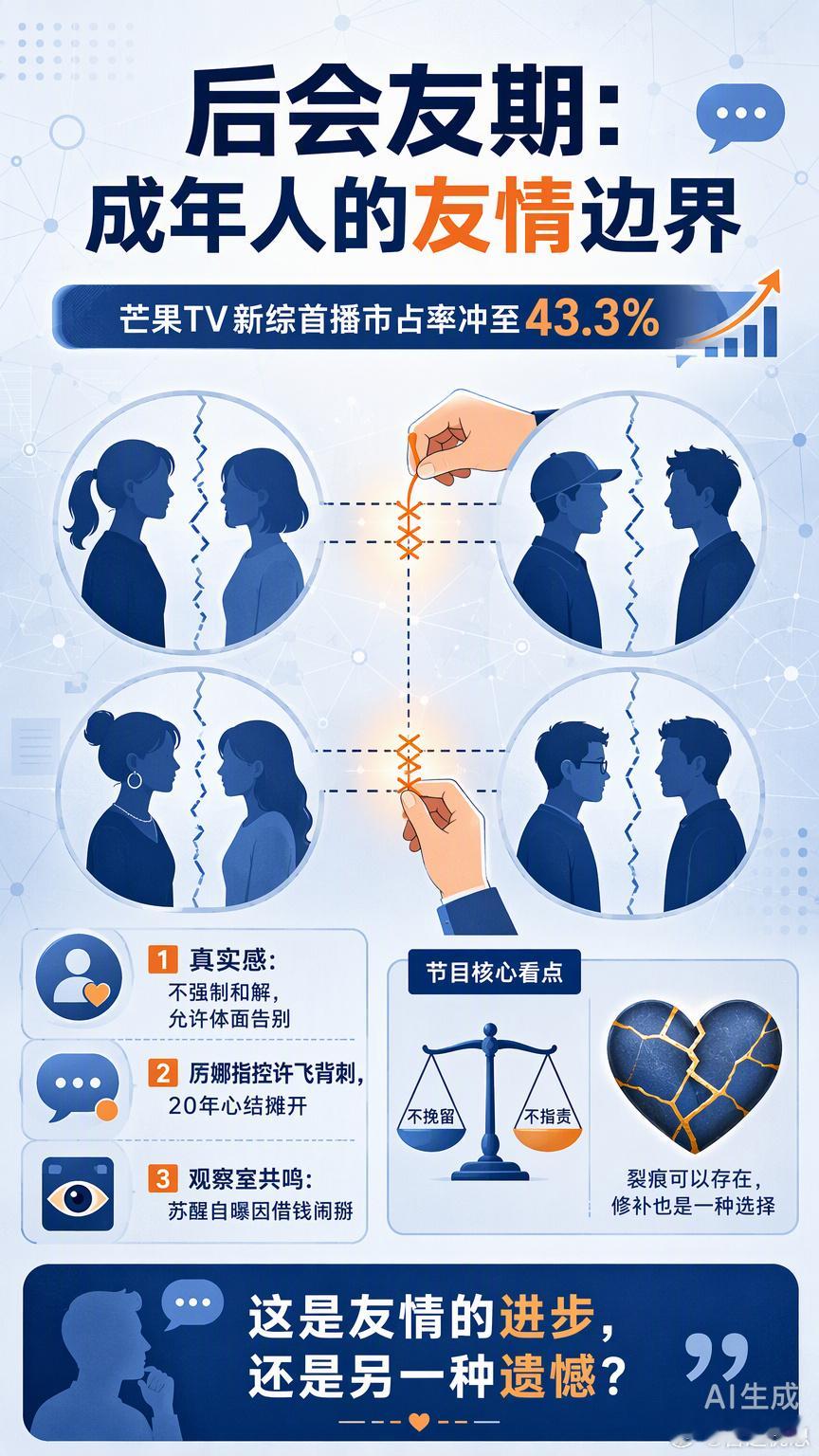 芒果TV新综艺《后会友期》把四对走散多年的旧友拉上18天高原旅行，首播云合市占率