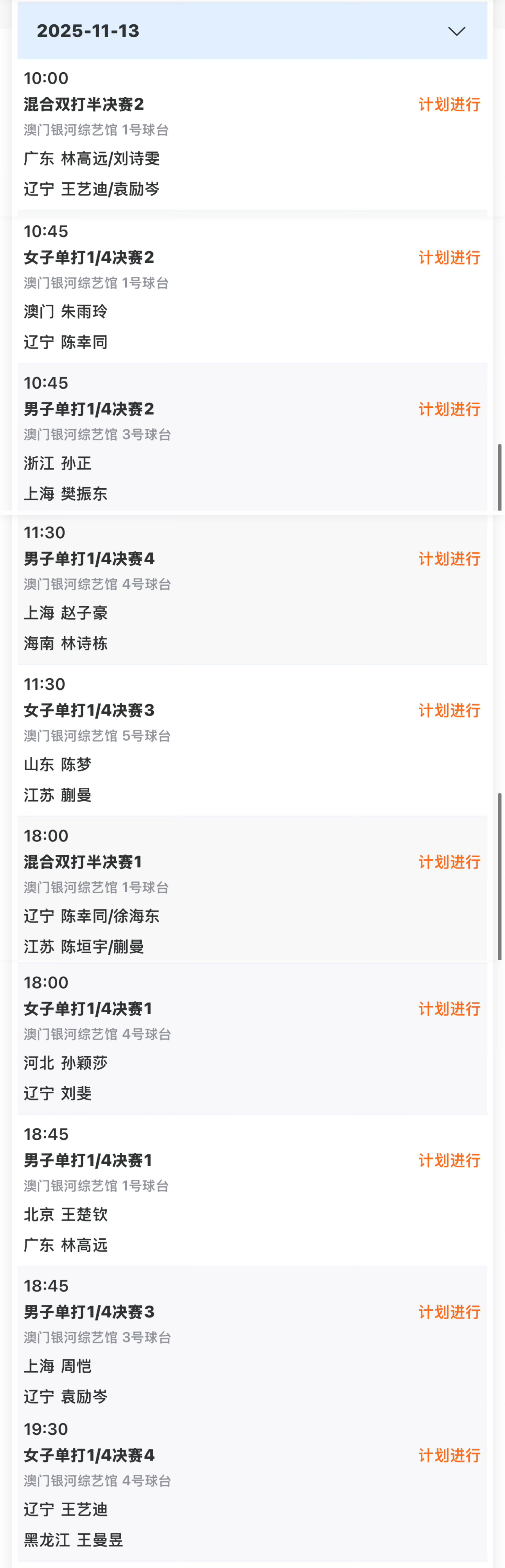 2025大湾区全运会11.13成人赛事10:00T1林高远/刘诗雯VS袁励岑/王