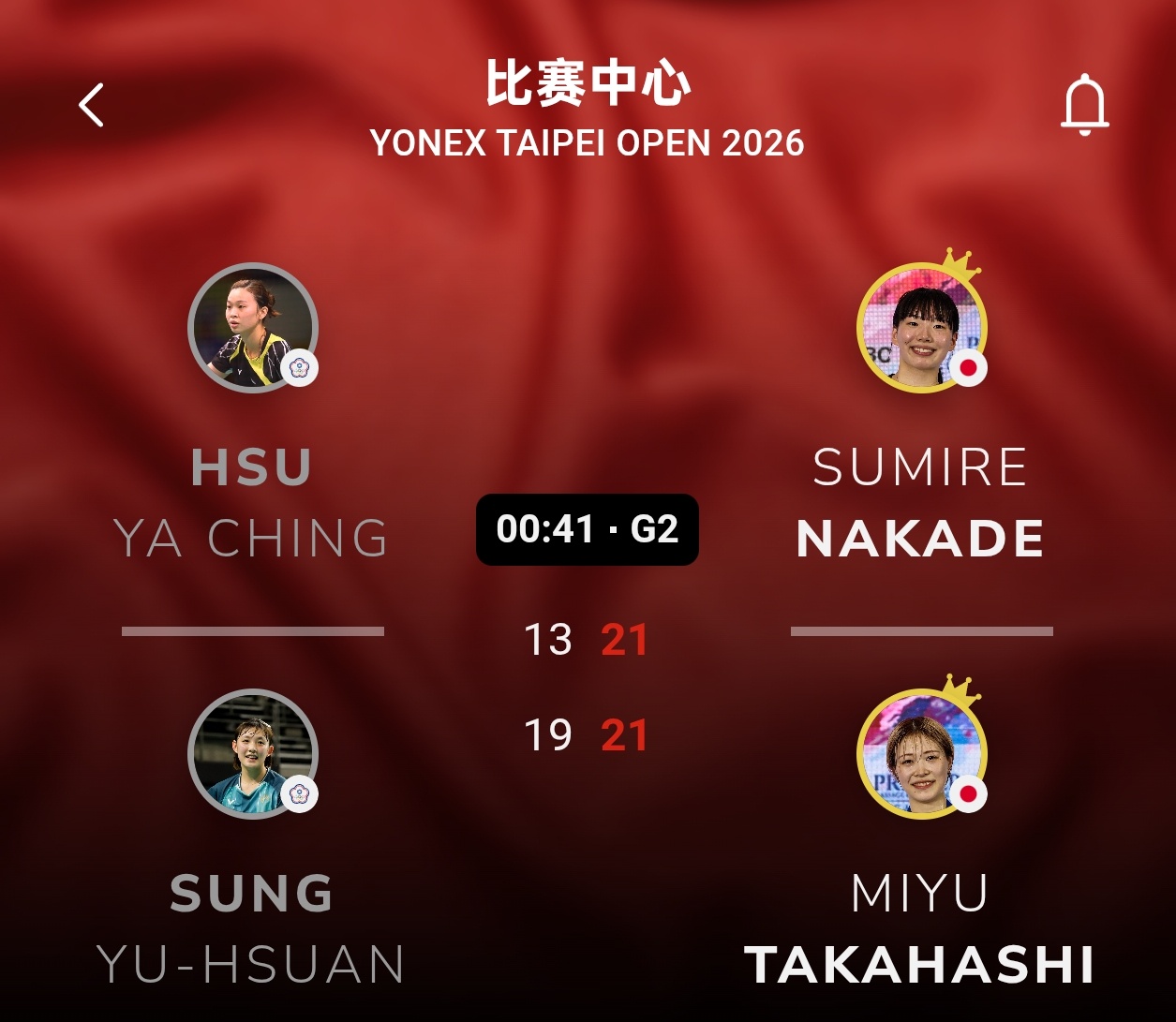 高桥美优/中出堇🇯🇵 21-19、21-11 许雅晴/宋祐媗半决赛对手：刘子