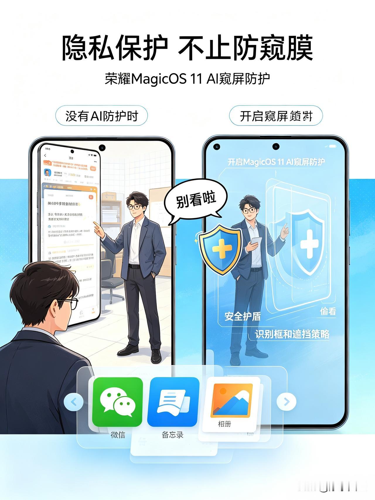 现在各家都在卷防窥技术，荣耀MagicOS 11这套AI窥屏防护思路真的很戳人?