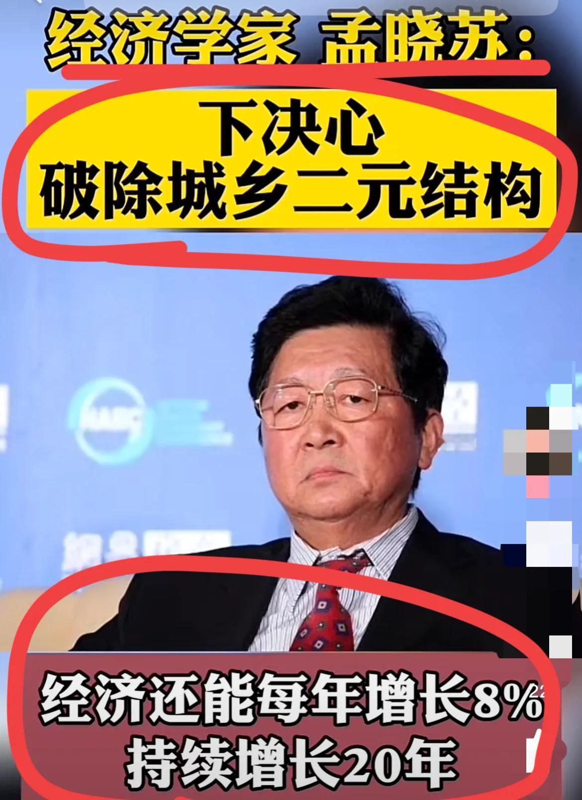 中国房地产之父孟晓苏：破除城乡二元结构～
经济还能再增长8%，维持20年！！太猛