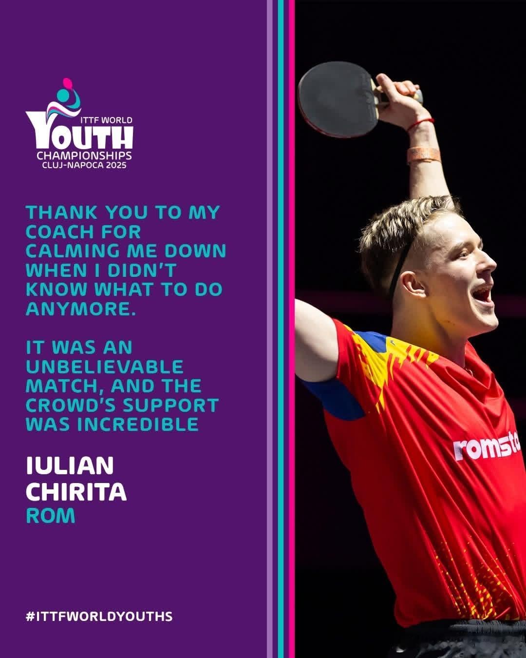 2025年国际乒联世青赛 🇷🇴尤利安·奇里塔：感谢我的教练在我不知所措时让我
