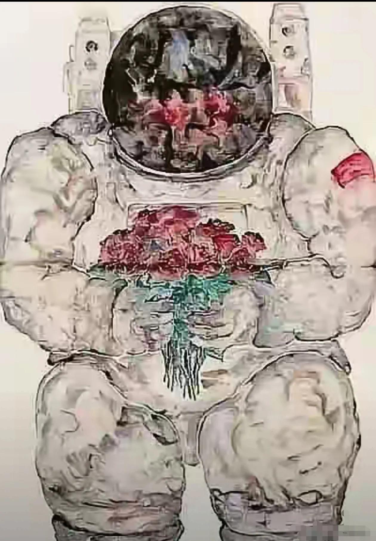 有些所谓画家的创作，越来越没有底线了，把我们的中国航天员形象画得怪异扭曲。这哪里