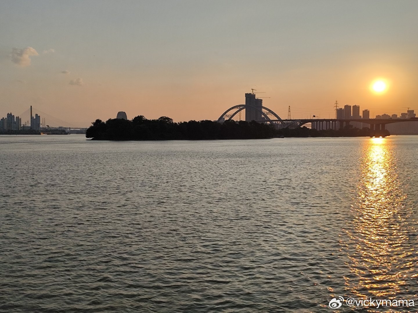 大干围江边的夕阳与夜~ 广州·岭南海港汇