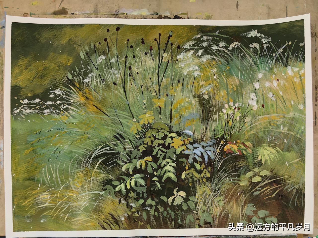 每日一练（水粉画）

画草为主题，还是第一次，首先想起的是唐白居易赞小草生生不息