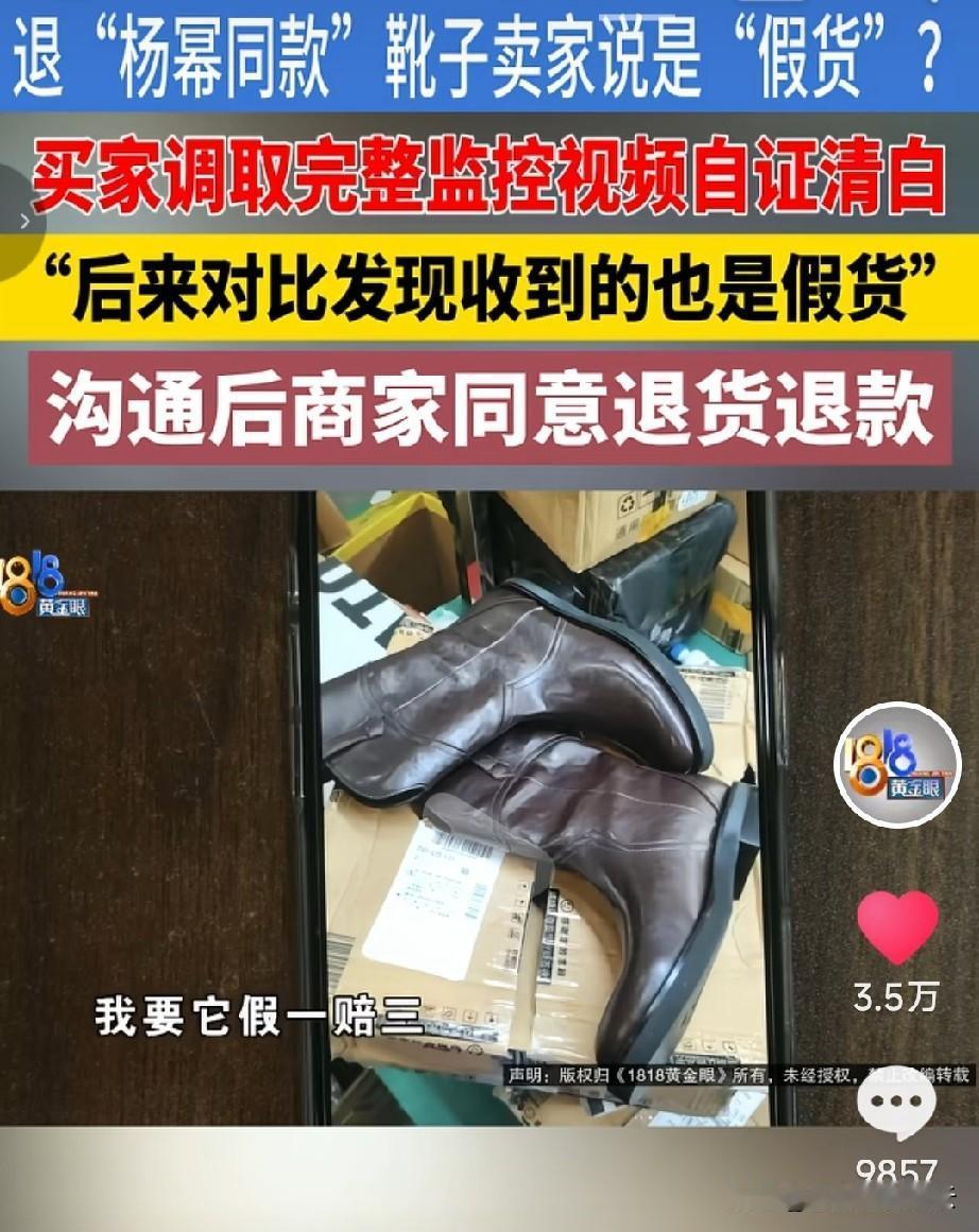 浙江的王女士在天猫一家鞋子的旗舰店里，买了一双杨幂同款的靴子，花了1368元。收