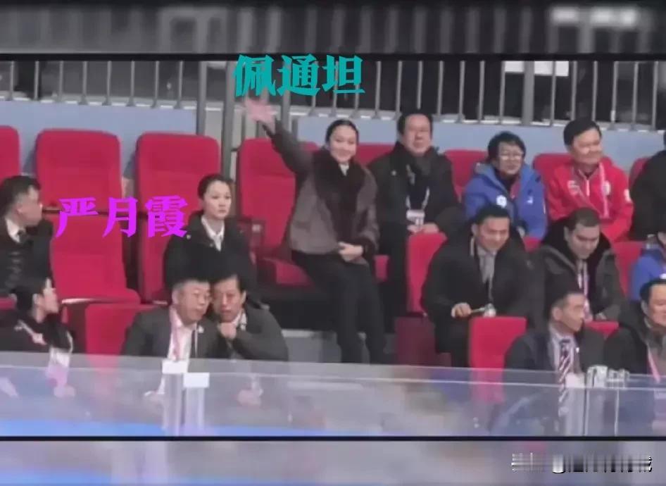 哈尔滨亚冬会看台上的中南海第一女保镖严月霞，神情高度集中，真的是眼观六路耳听八方