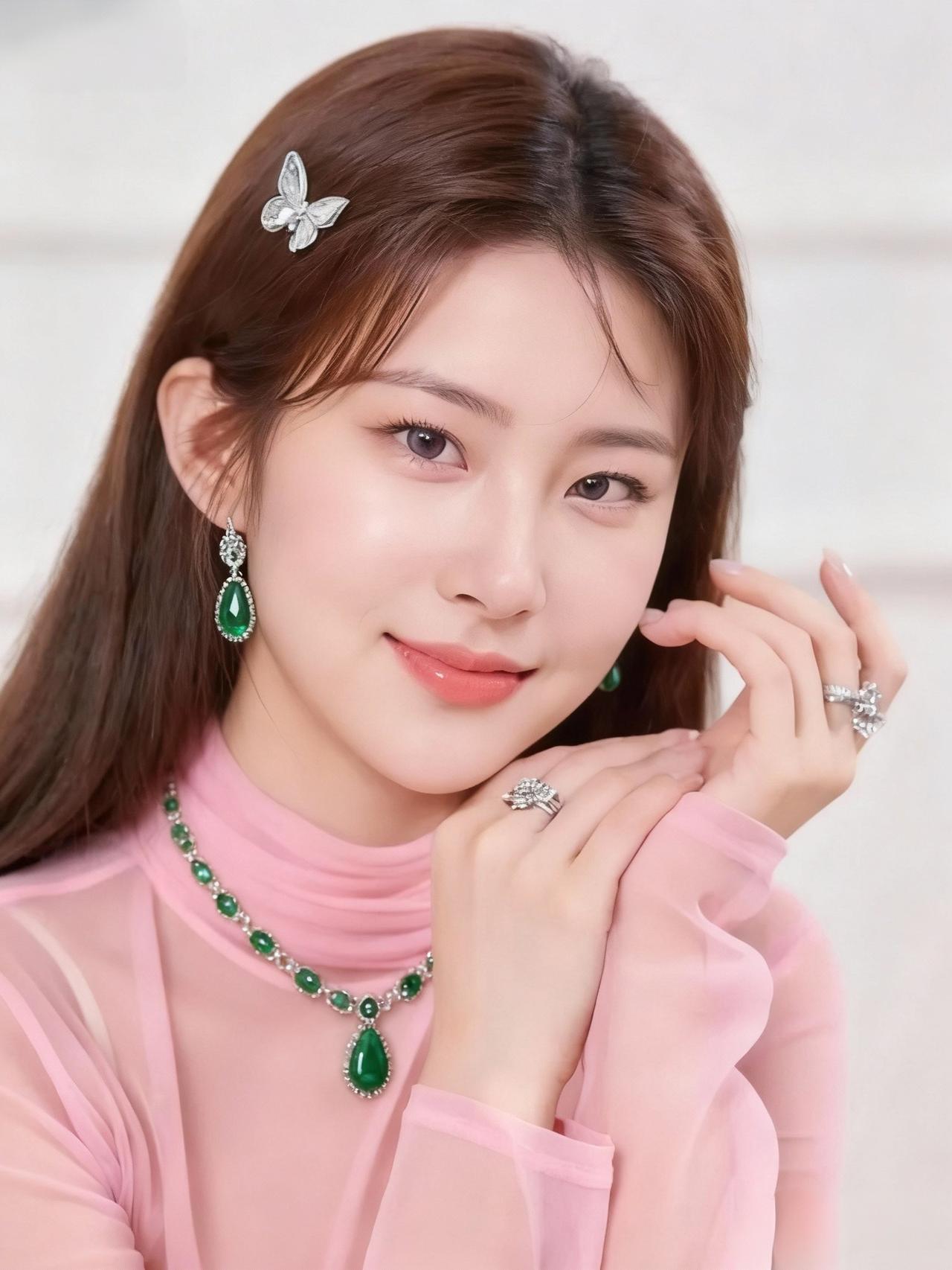 甜美少女风，粉嫩穿搭搭配绿宝石饰品，闪耀迷人！💎💖