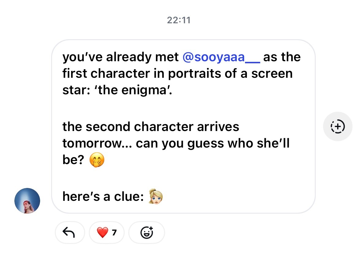 kimjisoo[超话] 你已经见到，她是「银幕明星肖像」系列里的第一个角色：“