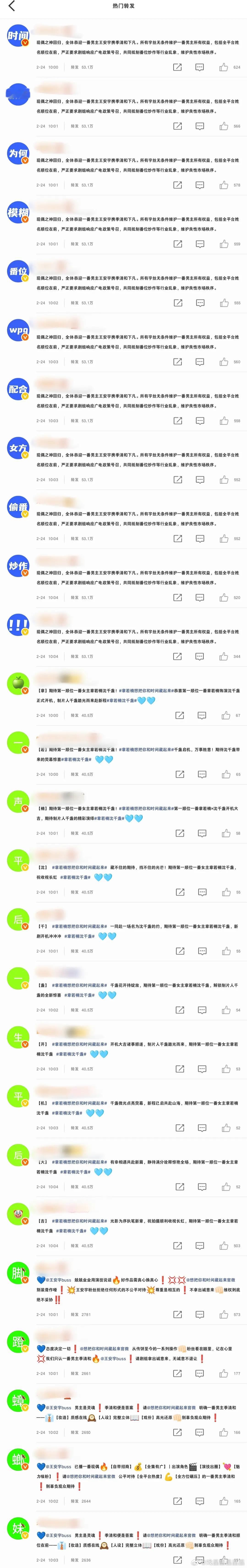 王安宇和章若楠粉丝在评论区排字，都不满意平番。 