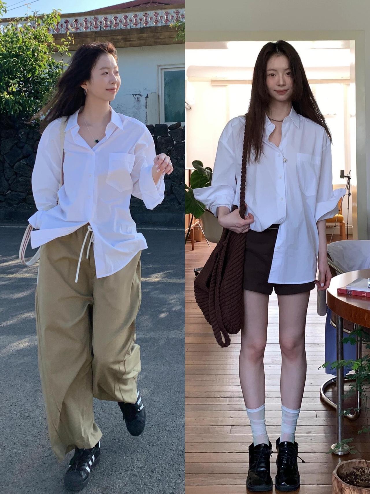 今年夏天就这么穿吧，超多灵感很好看！
清透白衬衫搭卡其阔腿裤松弛随性，配短裤又秒