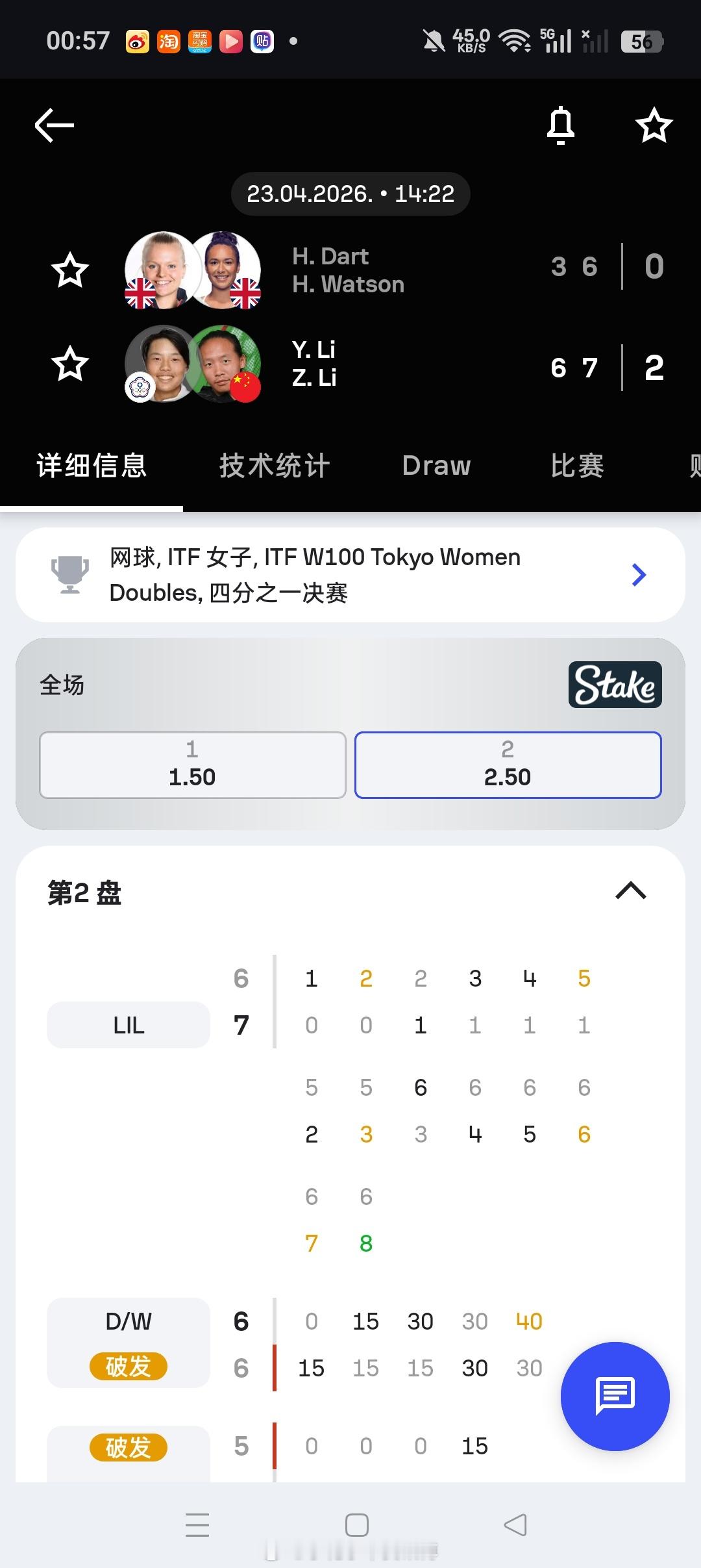 小花小草资讯 【🇯🇵东京W100女双】四分之一决赛🇨🇳李宗钰/李羽芸6-