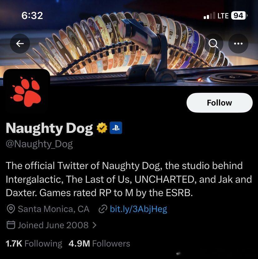 顽皮狗X账号换了banner（ 